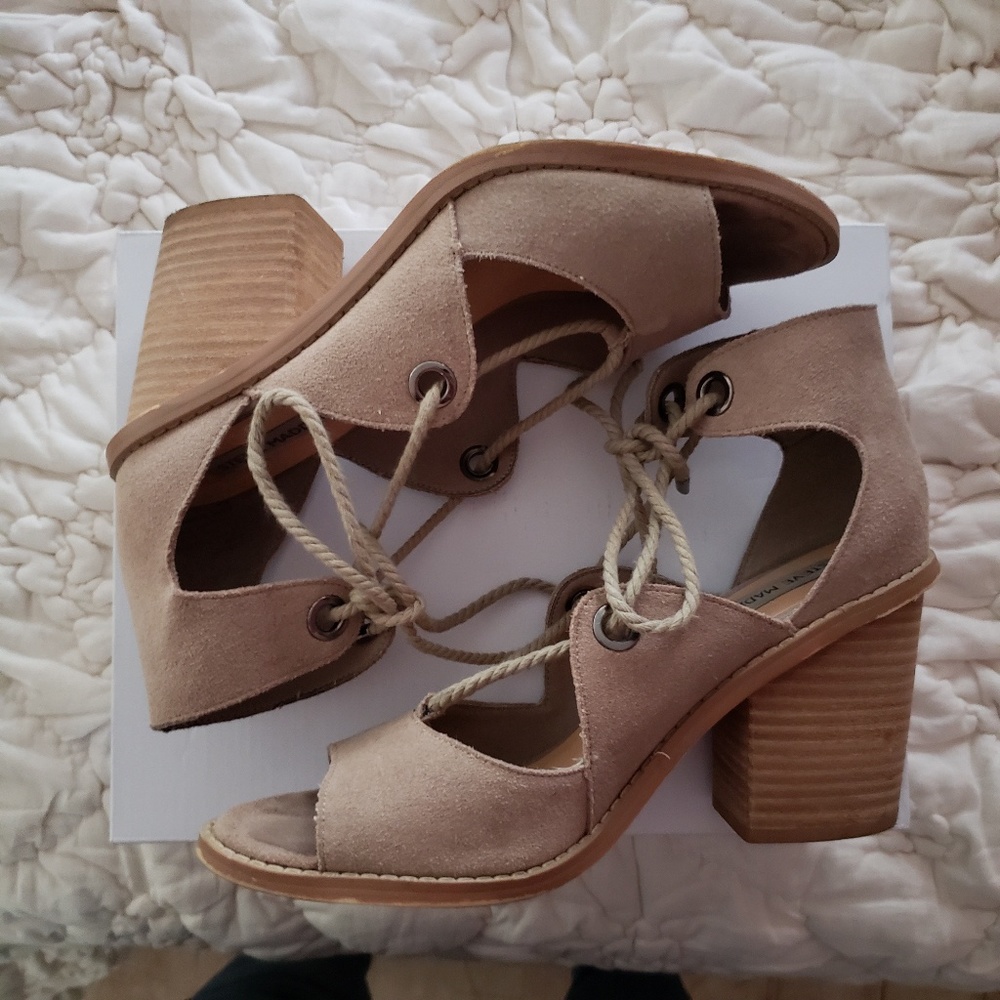 Suede lace up block heels